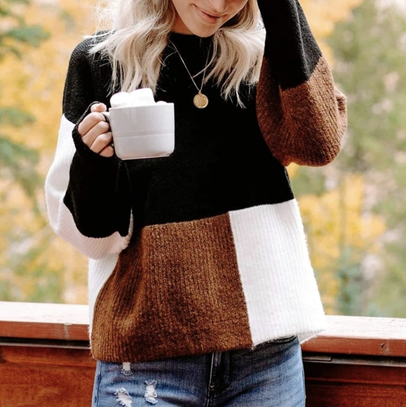 New Retro Throw Back Color Block Mock Neck… - Picture 6 of 7